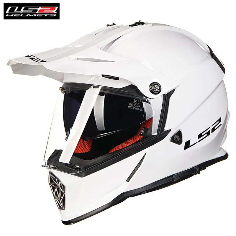 Solid White LS2 двойной спортивный MX436 PIONEER мотоциклетный шлем для мотокросса по бездорожью Байкерский шлем Casco Moto Capacetes de Motociclista - Цвет: Solid White