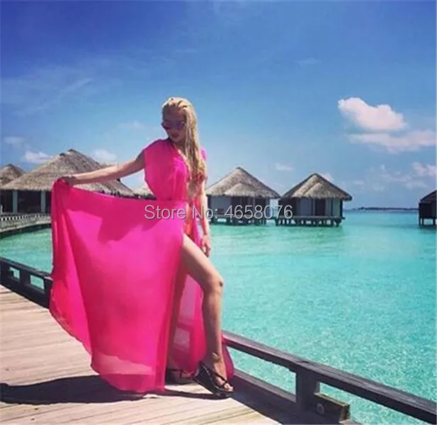 Один размер Пляжная одежда Cover up шифон халат Plage карамельный цвет кафтан платье парео для женщин пляжные туника, саронг Купальник
