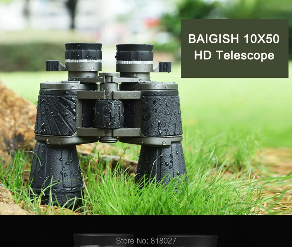 Baigish 10x50 Бинокль военный телескоп Bak4 бинокулярный зум профессиональный футбол охота высокое качество мощный натуральная DM-4