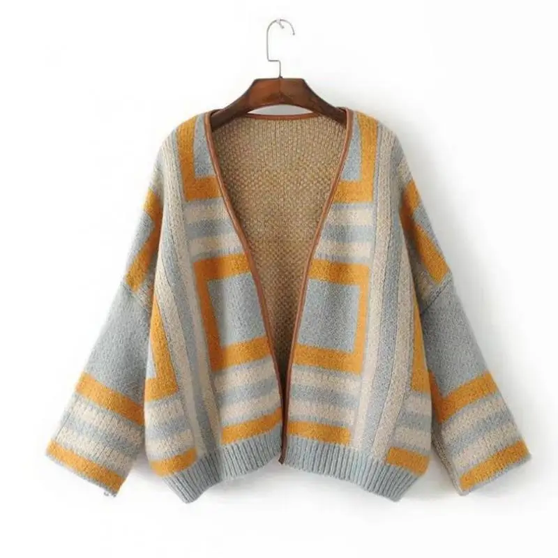 Women Fashion Cadigans 2019 Open Knitted Outwear Oversize Sweaters Striped Female Knitwear Winter Sweater Popcorn Jumpers |