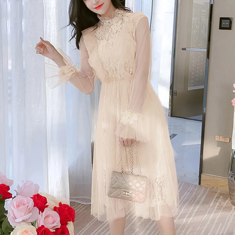 Женское винтажное кружевное платье комплект из 2 предметов Пляжное с длинным