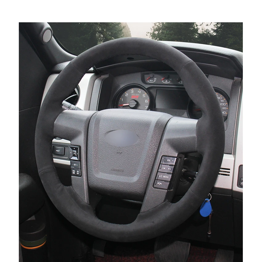 DIY черная замша рулевого колеса автомобиля крышки для Ford F150 F-150 SVT Raptor 2010 2011 2012 2013 интимные аксессуары Запчасти