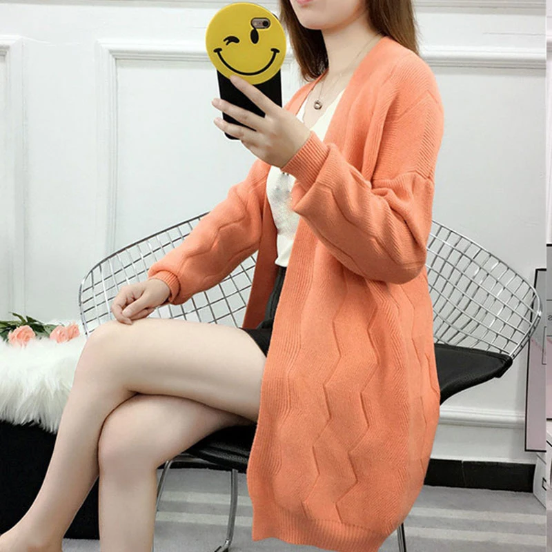 Женский вязаный кардиган с длинным рукавом свободного покроя |
