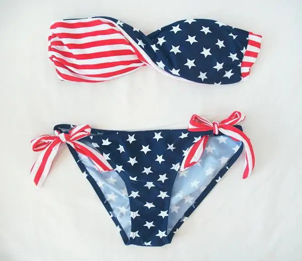 Fashion 2014 New American Flag tube top bikini swimwear vintage swimsuit Women print bikinis set bathing suit beach |