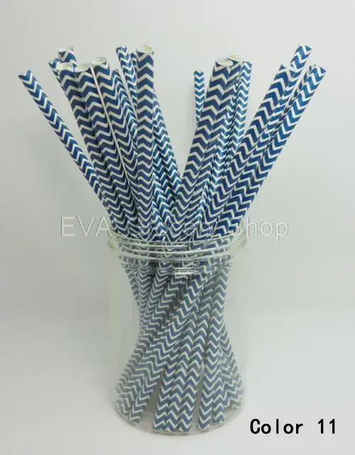 25 Шт. Бумага Соломинки Deep Blue Chevron Полосатые Питьевой Для Празднования