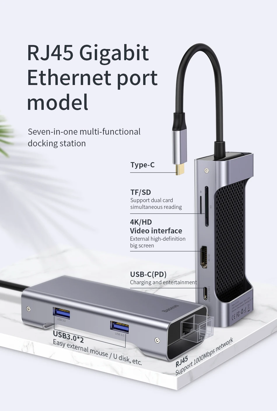 Baseus USB C концентратор к USB 3,0 концентратор HDMI RJ45 VGA USB разветвитель для MacBook Pro/Air type C концентратор для huawei mate 20 Pro samsung S9 S10 разветвитель usb