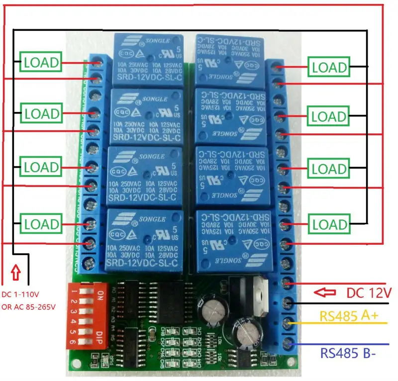 8CH постоянного тока 12 В с протоколом Modbus RTU ptz камеры RS485 триггерный релейный
