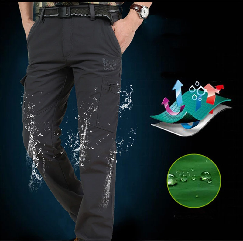 Men's Fleece Tactical Pants Winter Warm Military Cargo Pant Men Casual Shark Skin Soft Shell Work Trousers Waterproof Sweatpants