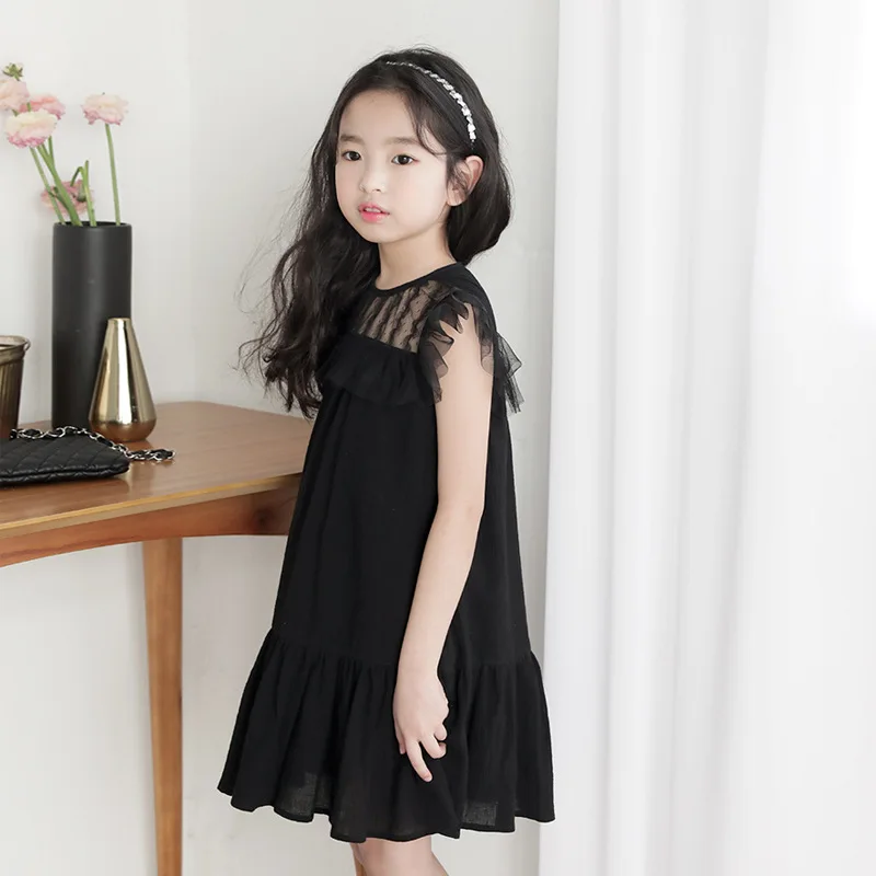 2019 new summer sleeveless black dress age for 4-16 yrs teenage girls princess costume big spring lace ruffle party frocks | Детская