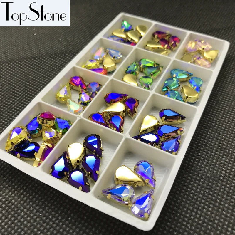 Topstone Colors AB 6x10 8x13mm Teardrop Glass Fancy Stone with Brass Claw Setting Droplet Sewing Crystals Jewelry Beads | Дом и сад