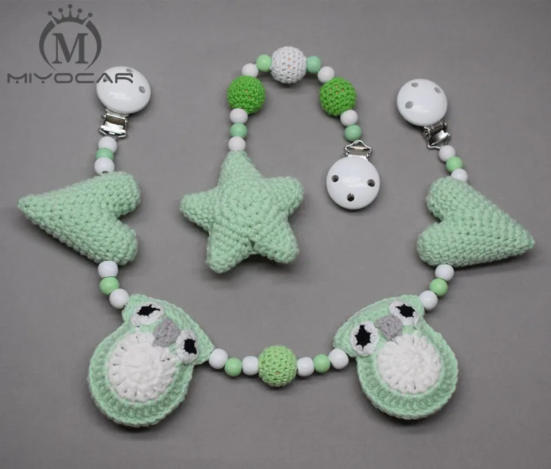 MIYOCAR handmade wood clip green Crochet heart with stroller toy chain for pram mobile rattle | Игрушки и хобби