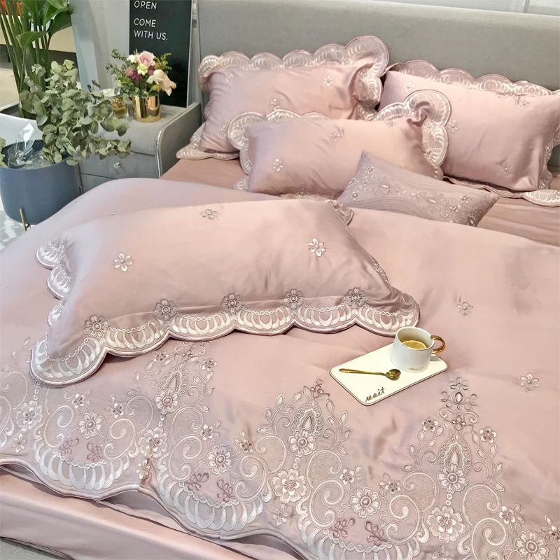 luxury Princess 100S Egyptian cotton Embroidery Bedding sets Queen King Wedding Duvet cover Bed sheet set Pillowcases 4/6pc pin | Дом и сад