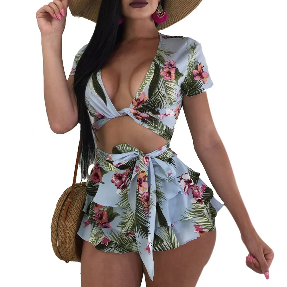 Новый летний женский короткий топ с v образным вырезом шорты комплект из 2