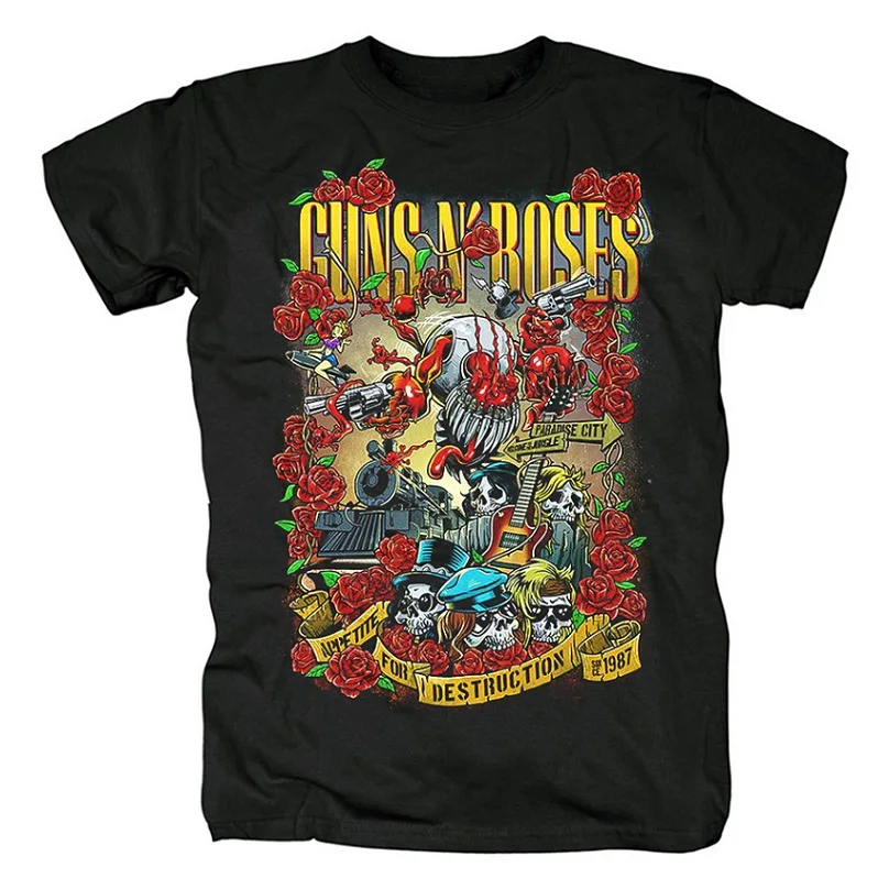 27 designs Streetwear Vintage Guns N' Roses GNR Rock Band Brand shirt 3D skull bone Cross heavy Metal Punk Cotton N | Мужская одежда