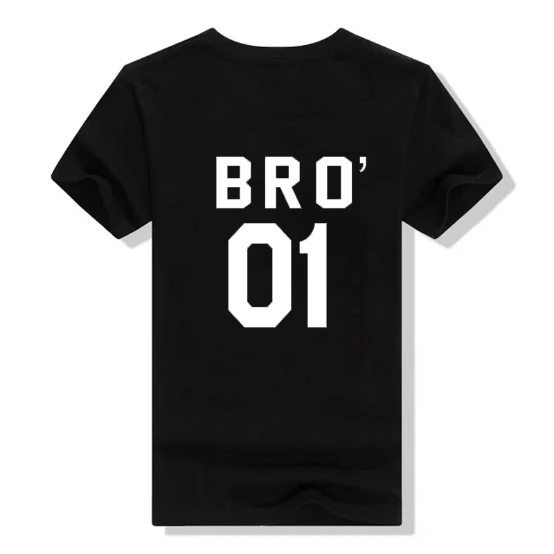 Черный BRO 01 BRO 02 братья футболки tumblr битник друзья футболка для мужчин хлопок bro футболки для девочек модная bff Мужская футболка, топ с короткими рукавами - Цвет: Черный