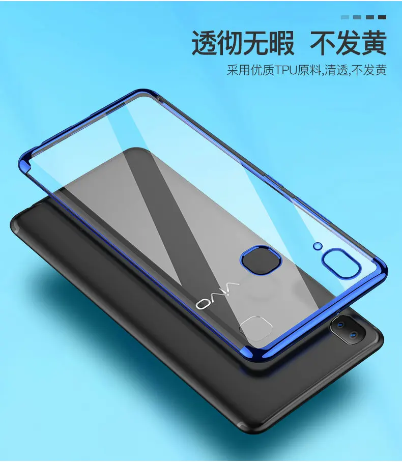 For Vivo V9 Y85 Case Mobfone Plating Transparent Clear Silicone TPU Back Cover for Phone Hybrid Gel Cases |