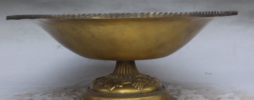 14&quot Chinese Palace Copper Fruit Grape Vine Leaf Compote Statue Plate Dish Tray | Дом и сад