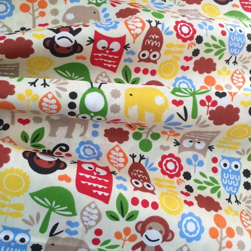 

0.5m 100% cotton twill cloth cartoon BEIGE forest DIY for kid bedding clothes dress handwork qulilting fabric tissue for sewing