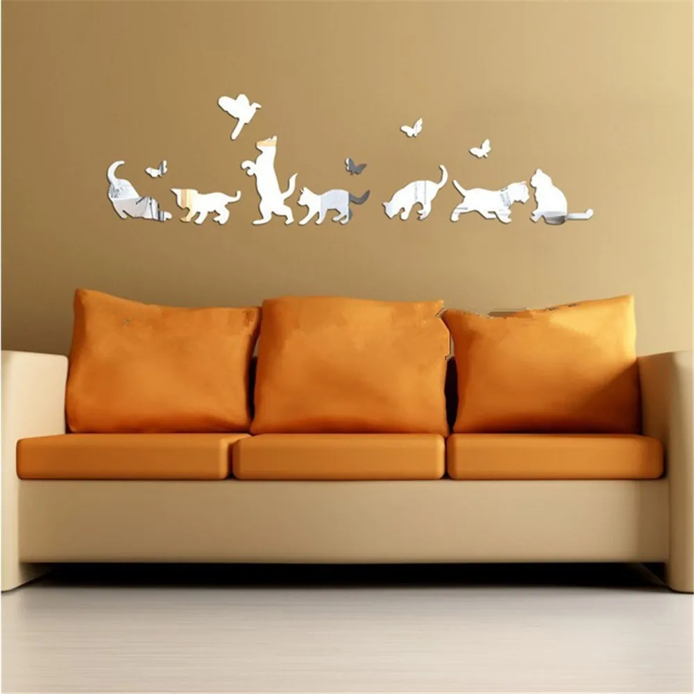 Акриловая зеркальная 3d Наклейка на стену съемные животные кошки фотообои