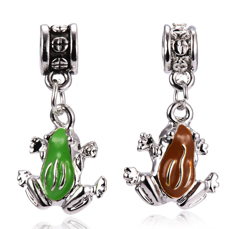 European Women DIY Jewelry Big Hole Metal Bead Pendant Brown & Green Frog Floating Charm Fit for Pandora Bracelet Necklace Chain