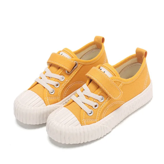 Kid shoes-yellow Детская обувь; Новинка года; парусиновая обувь с мягкой подошвой для девочек; однотонные кроссовки для мальчиков; детская резиновая подошва; 24-38 - Цвет: Kid shoes-yellow