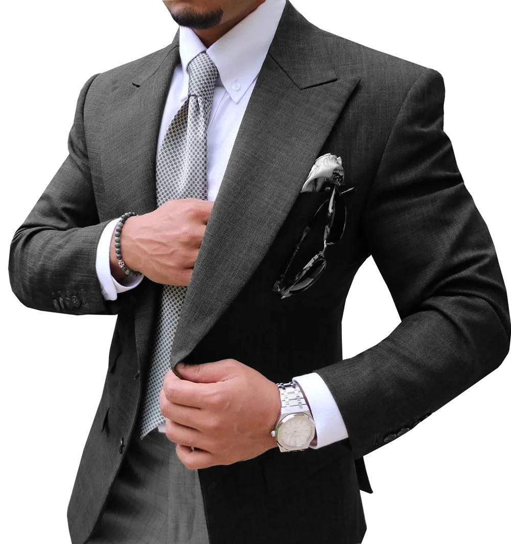 Black Мужские костюмы Slim Fit из двух частей шампанского деловой пиджак жениха смокинг Блейзер зеленые костюмы для свадьбы выпускного вечера(Блейзер+ брюки - Цвет: Black