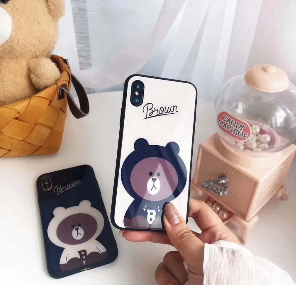ORYKSZ чехол с мультяшным медведем для iphone 7 plus глянцевые Силиконовые Стеклянные