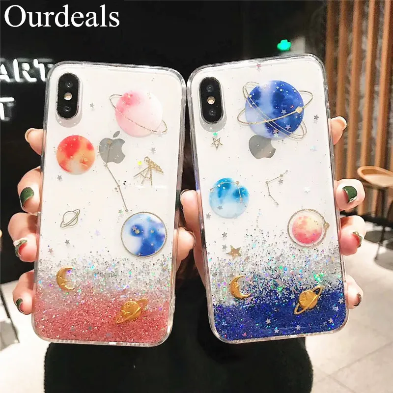 Ourdeals пара сверкающих звездное небо чехол для телефона iphone XS MAX XR 6 6s 8 7plus