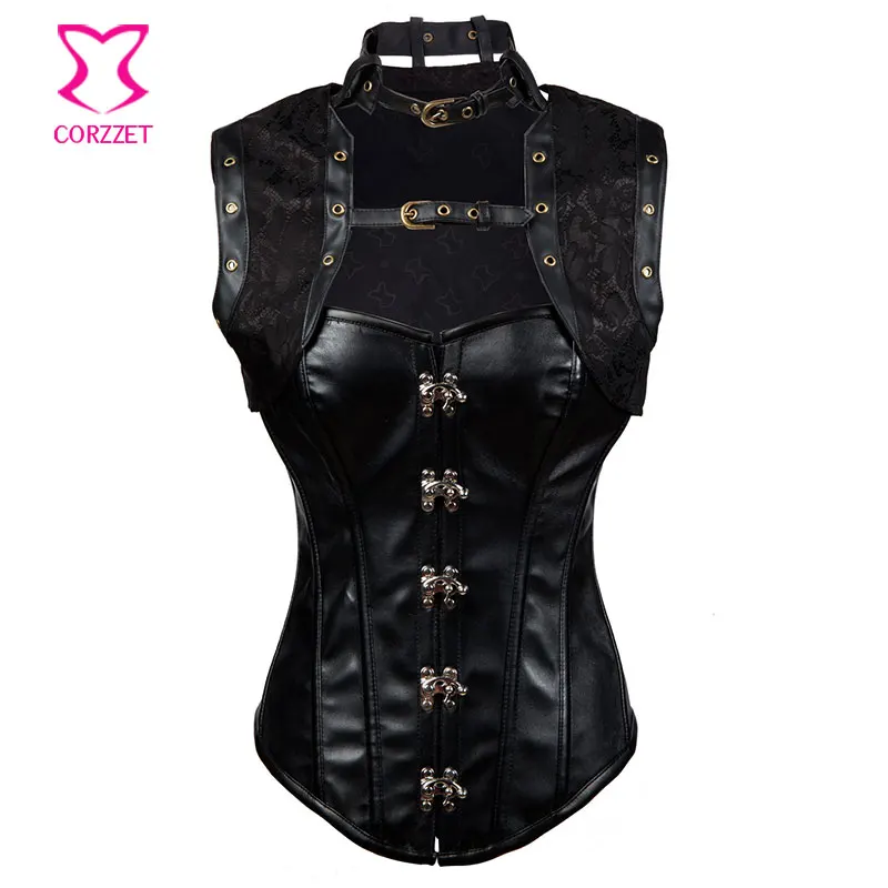 Сексуальный черный кожаный корсет стальной стимпанк Корсеты и бюстье Burlesque Gotico