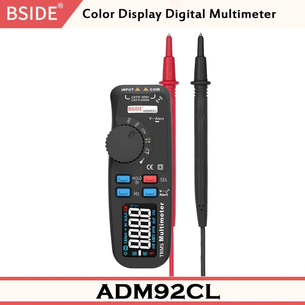 ADM92CL (Black) BSIDE ADM92CL цветной дисплей Цифровой мультиметр True RMS Автоматический диапазон 6000 TRMS тестер с живым проводом проверка темп диод метр комплект - Цвет: ADM92CL (Black)