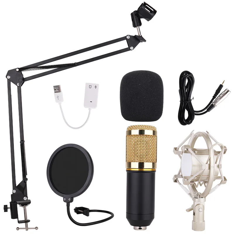 

bm 800 Condenser Microphone for computer Cardioid Audio Studio Vocal Recording Mic KTV Karaoke + Microphone stand+pop filter