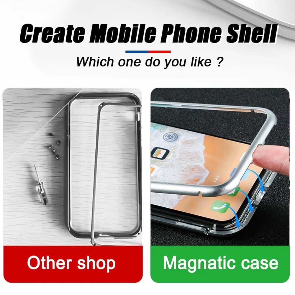 Металлический магнитный чехол для iPhone 8 Plus + задняя крышка из закаленного стекла с
