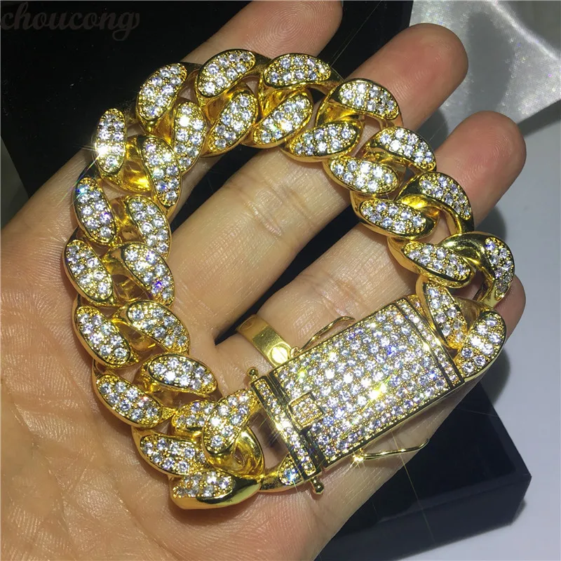 Мужской браслет ручной работы choucong заполненный желтым золотом микро паве AAAAA Cz