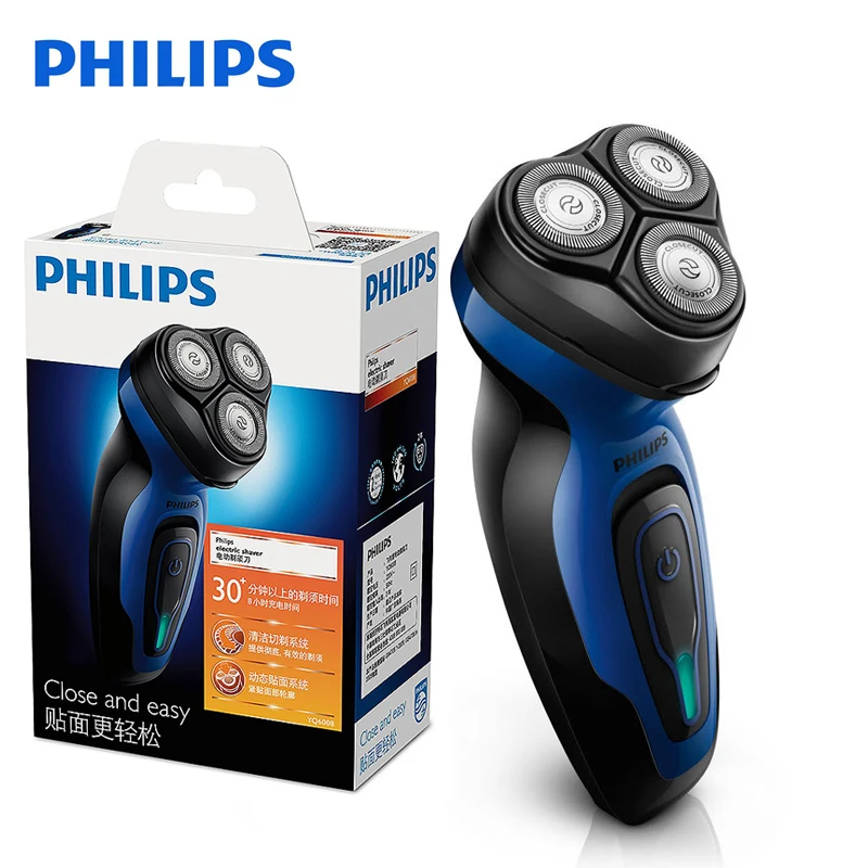Новинка, Электробритва Philips YQ6008 с тройным лезвием, вращающаяся, перезаряжаемая, 100-240 В, для лица, бороды, для мужчин, электрическая бритва