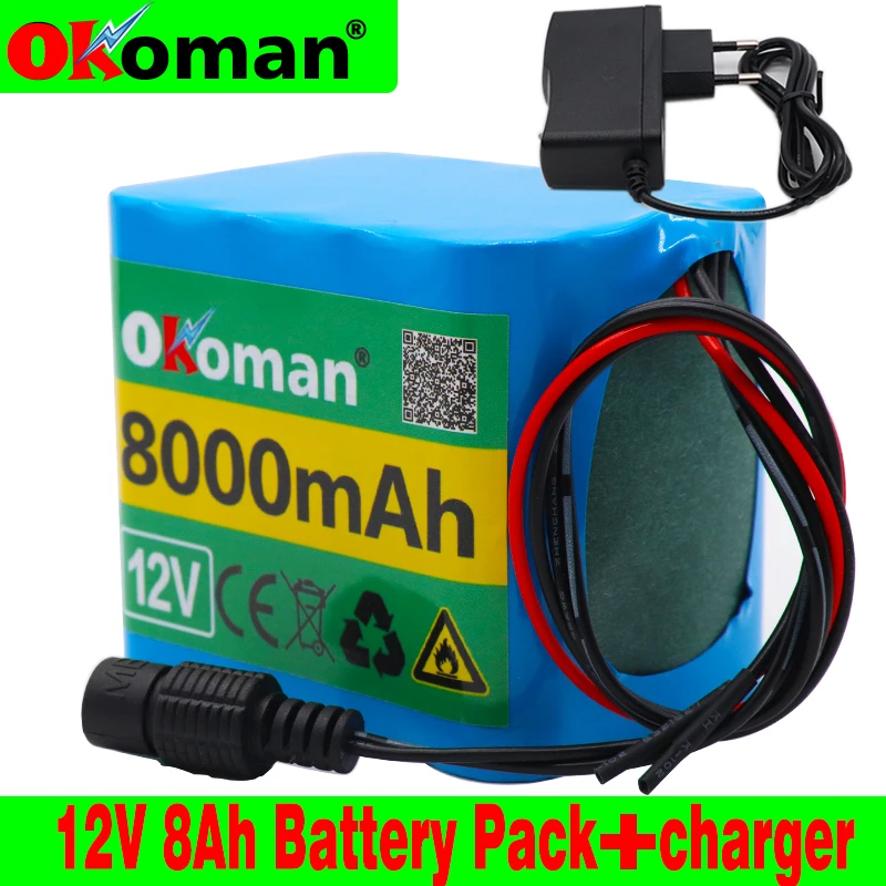 Okoman большая емкость батареи 12V 8000mAh 18650 литий ионная аккумуляторная батарея 8Ah DC12.6V