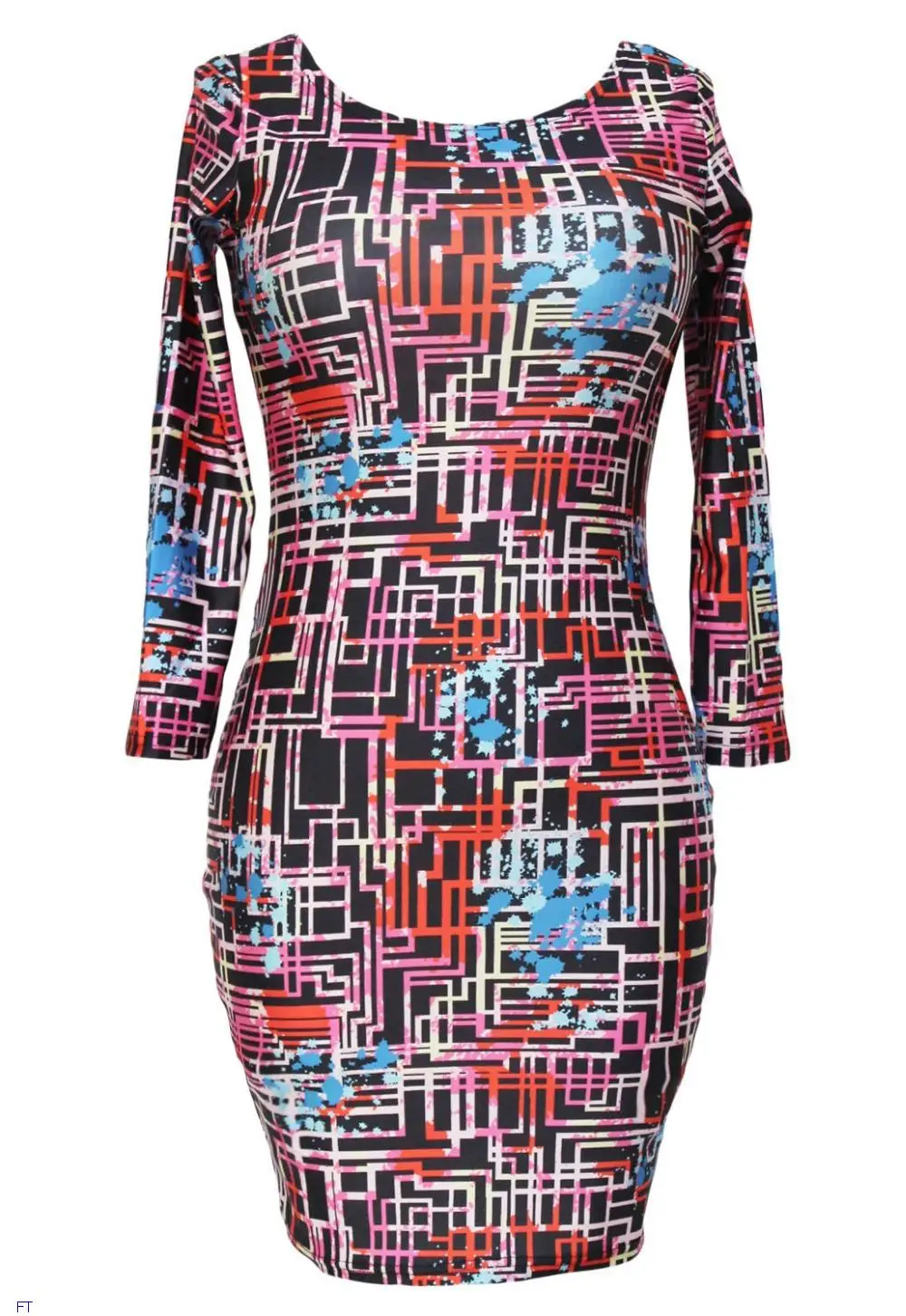dear-lover roupas femininas vestido winter 2014 Colorful Labyrinth Print bandage Mini Dress LC21791 | Женская одежда