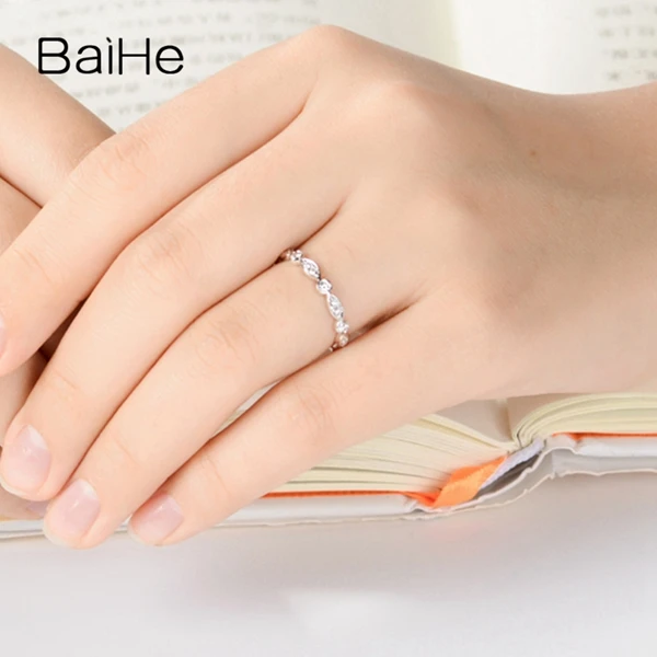 BAIHE твердое белое золото 14 K(AU585) около 0.17ct(всего) сертифицированное H/SI круглое ограненное натуральными бриллиантами свадебное модное кольцо