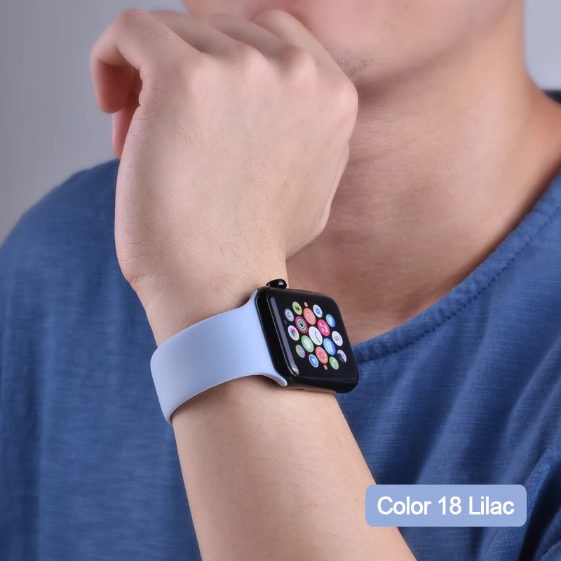Apple Watch Красочный мягкий силиконовый спортивный пояс серии 4 3 2 1 38 мм 42 мм iWatch 40 мм резиновый ремень браслет с 44 мм серии 4