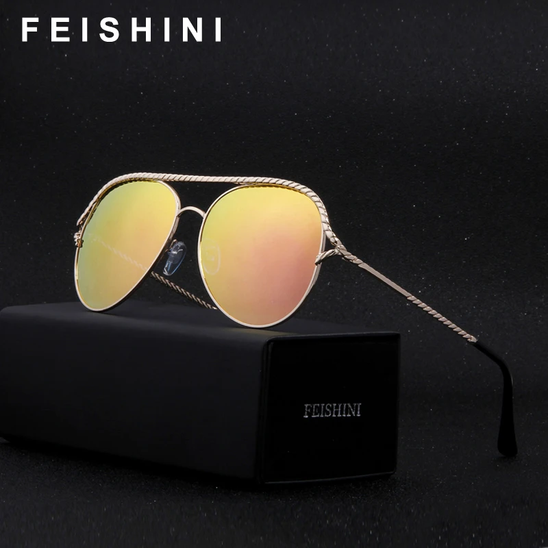 Солнцезащитные очки авиаторы FEISHINI зеркальные унисекс модные трендовые