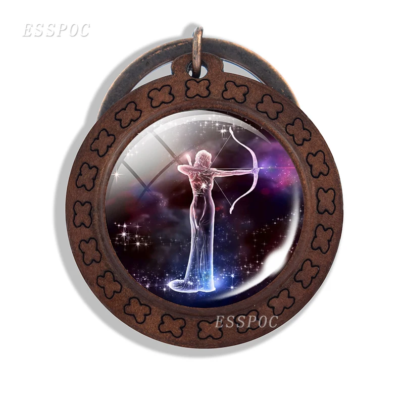 Брелок для ключей Созвездие Деревянный 12 знаков зодиака стеклянный кабошон