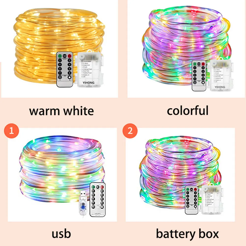 

10M 100leds Tube String Lights Pipe Copper Wire Led Light Garland Outdoor Lighting Garden String Lights for Wedding Christmas