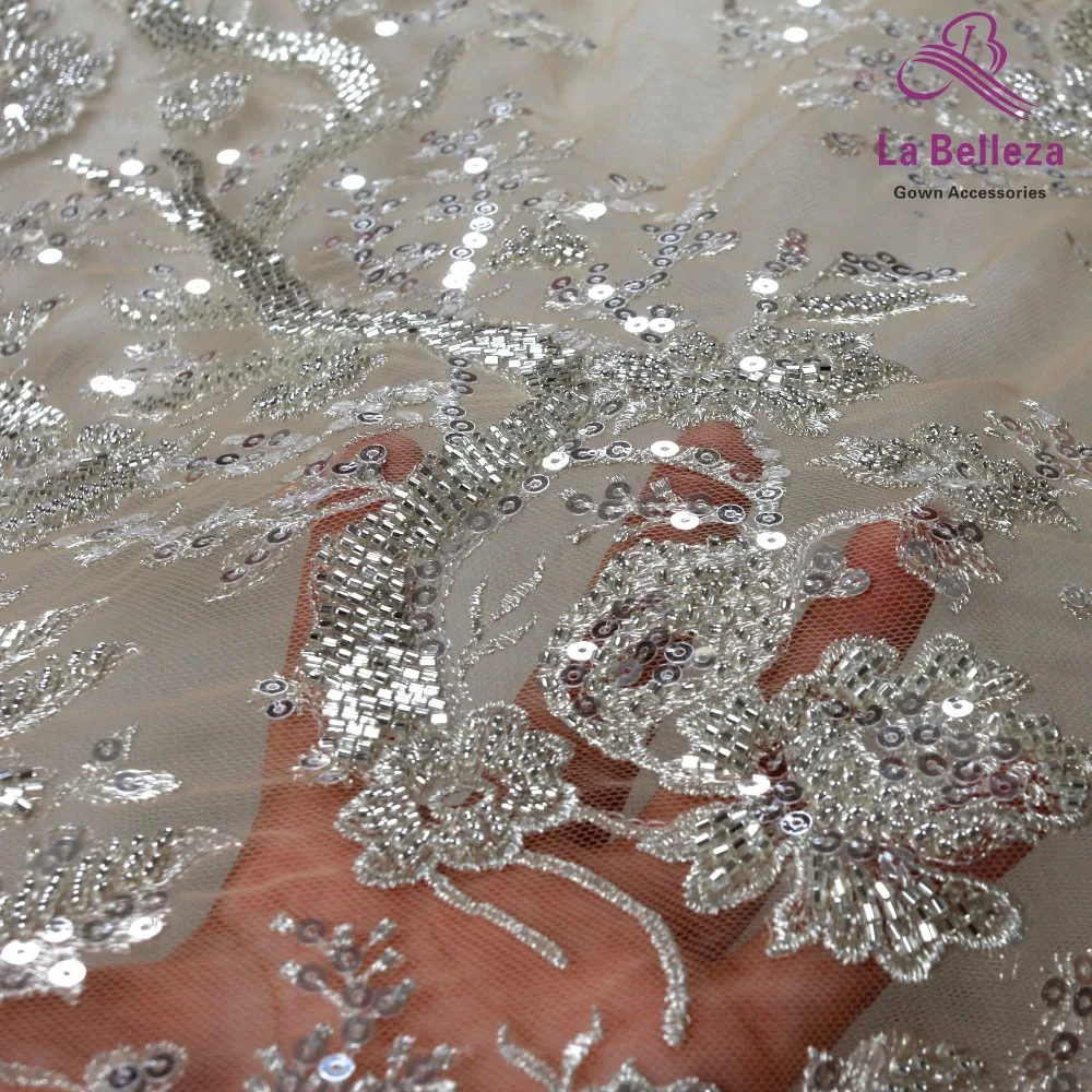 La Belleza Новое свадебное платье кружевная ткань с белым бисером и блестками кружевная ткань 1 ярд