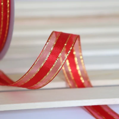 gold red 50 ярдов/партия 15 мм широкой атласной ленты из органзы как Рождество и Подарки на год цветочная упаковка Коробки украшения ткани - Цвет: gold red
