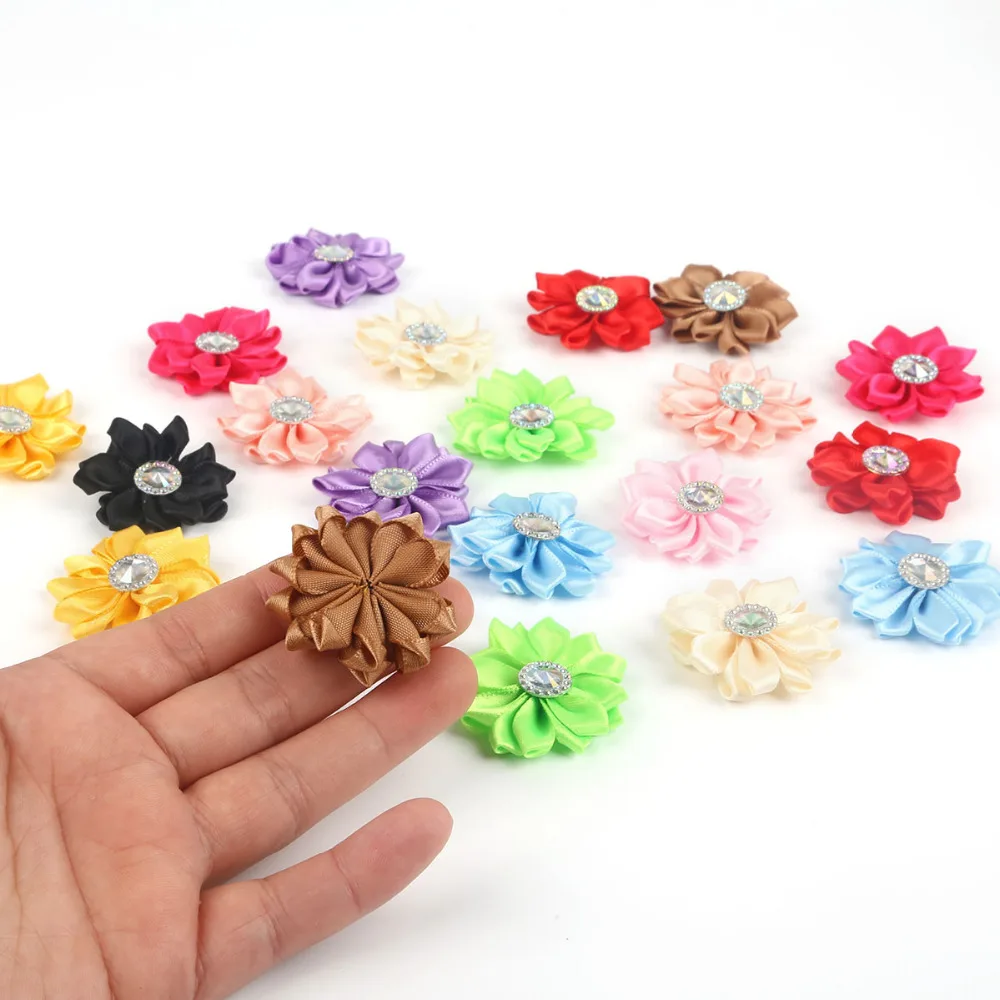 4cm High Quality Small Fabric Satin Flowers with Rhinestone Appliques Flower Sewing Accessories For Girls/Crafts/Clothes/Wedding | Дом и сад