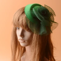 2017 handmade green mesh wedding fascinator top hats floral net hair clips for women church party horse race hair accessories