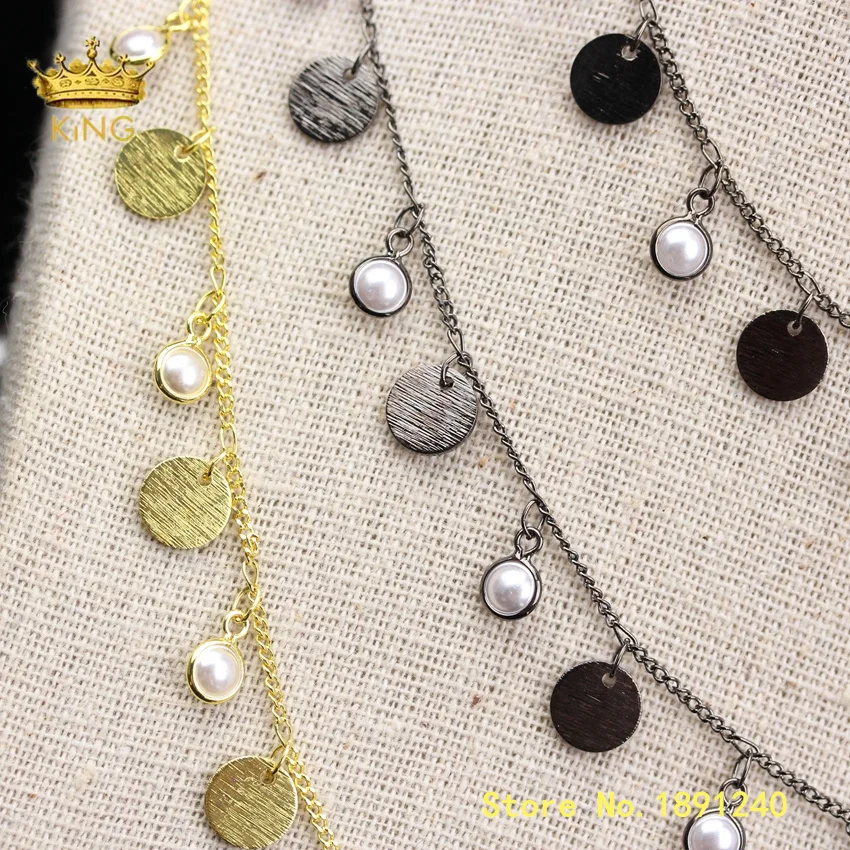 5meters Boho Style Beaded Chain Supply Matted Coin Copper Wire Wrapped Simulated Pearl Beads Dangle Chokers Necklace ZJ348 | Украшения и