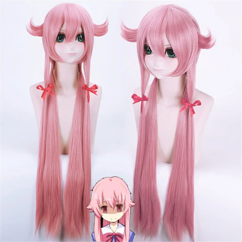 Бесплатная доставка Future Diary Gasai 100 см длинный розовый прямой Аниме косплей парик