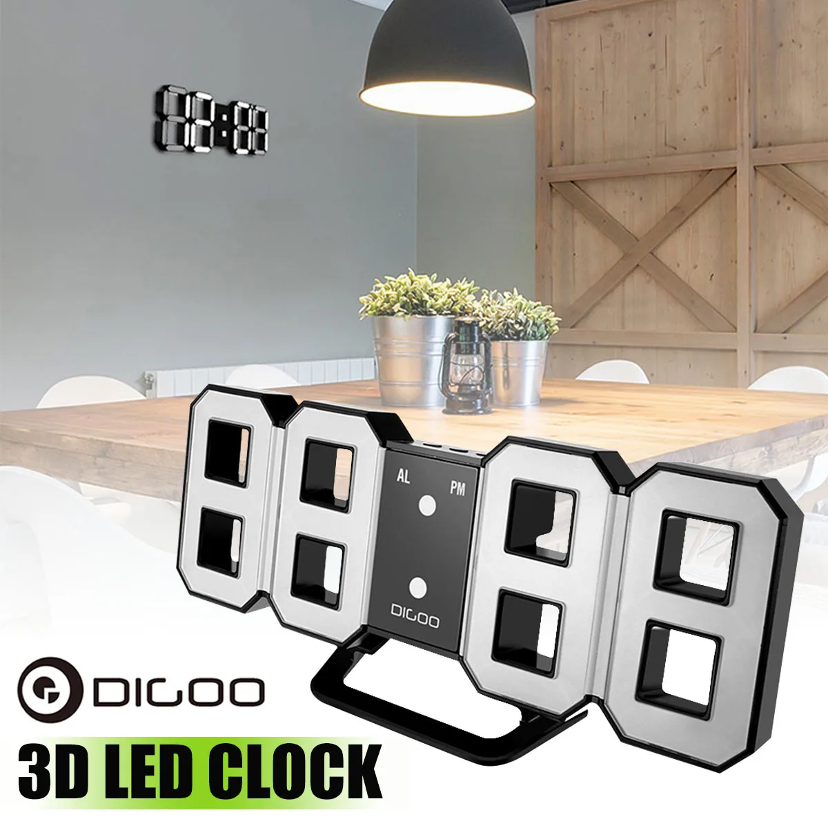 Digoo DC-K3 3D светодиодный цифровые настенные часы ночник будильник настольные часы с функцией повтора для украшения дома гостиной