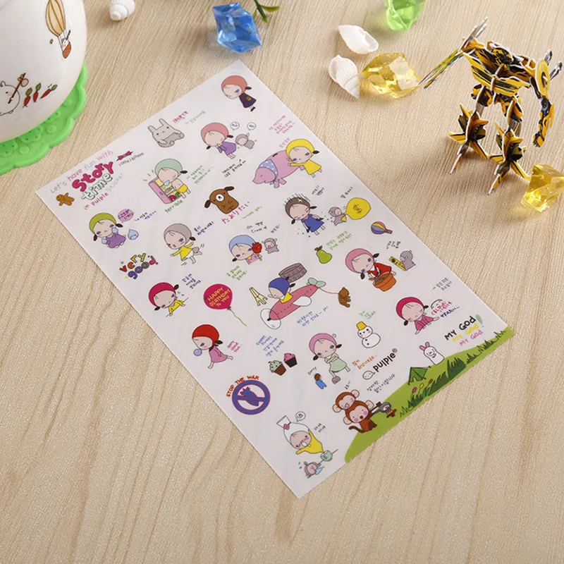 (6 листов/партия) милые маленькие девочки прозрачные ПВХ декоративные наклейки