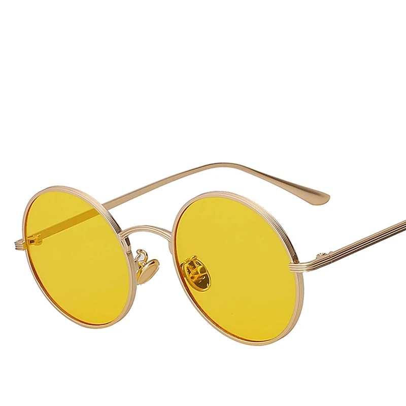 Ретро Винтаж женские очки от солнца Круглый желтый линзы металла рамки покрытие